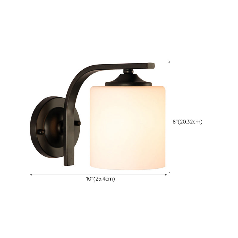 Modern Style Cylinder Shape Wall Light Glass 1 Light Sconces in Black for Bedroom