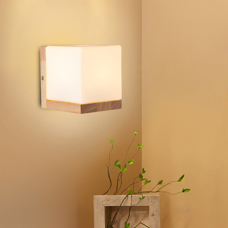 Modern Style Square Shape Wall Light Wood 1 Light Sconces for Bedroom