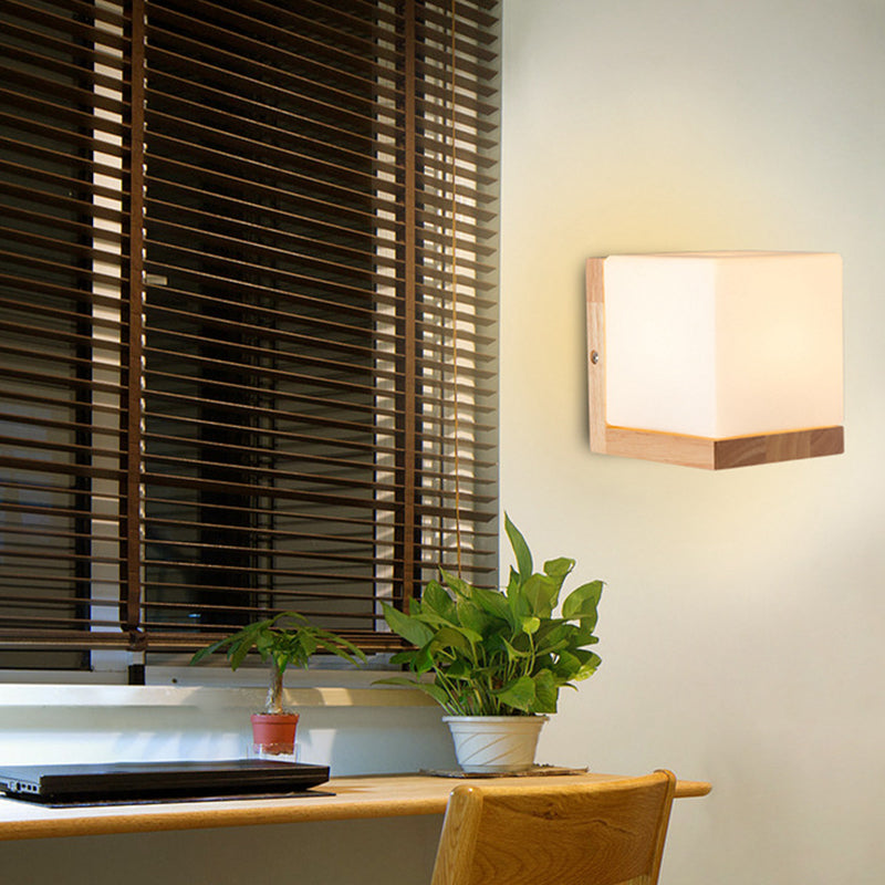 Modern Style Square Shape Wall Light Wood 1 Light Sconces for Bedroom