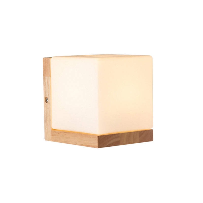 Modern Style Square Shape Wall Light Wood 1 Light Sconces for Bedroom