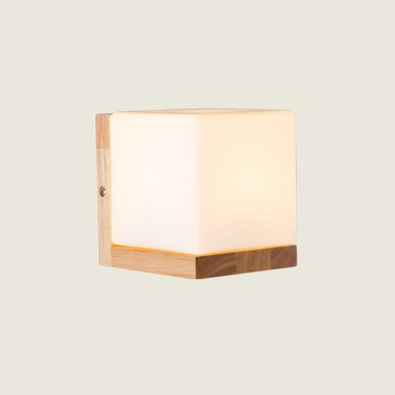 Modern Style Square Shape Wall Light Wood 1 Light Sconces for Bedroom