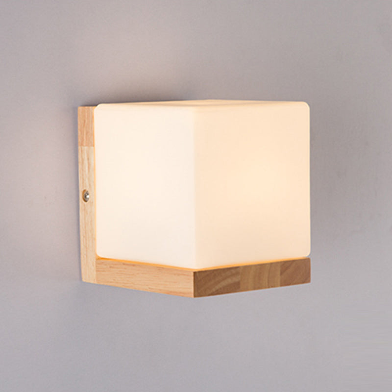 Modern Style Square Shape Wall Light Wood 1 Light Sconces for Bedroom