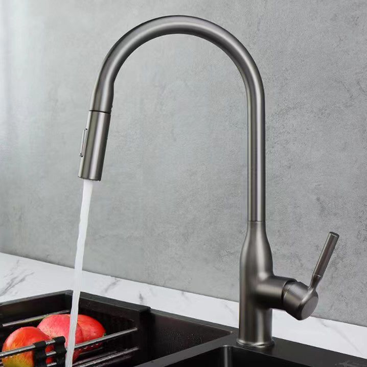 Modern Style Kitchen Faucet Copper 1-Handle Retractable High Arc Kitchen Faucet