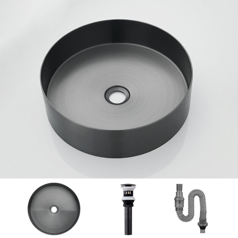 Modern Basin Sink Metal Round with Pop-Up Drain and Faucet Vessel Bathroom Sink