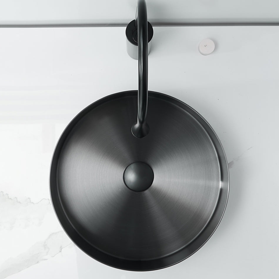 Modern Basin Sink Metal Round with Pop-Up Drain and Faucet Vessel Bathroom Sink