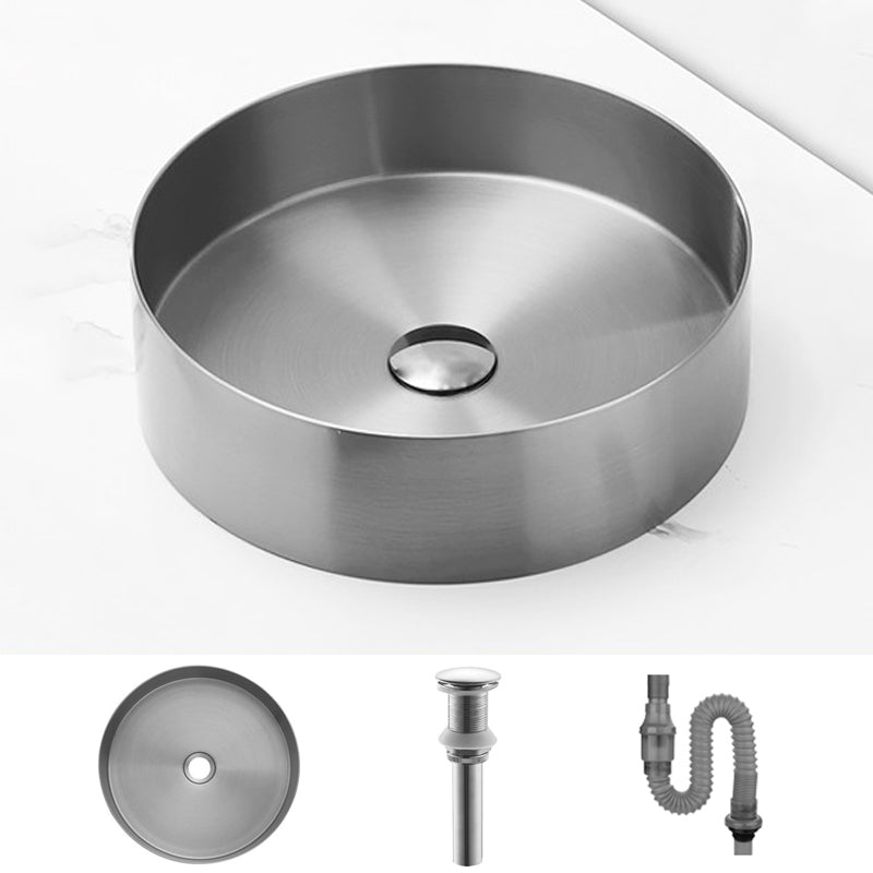 Modern Basin Sink Metal Round with Pop-Up Drain and Faucet Vessel Bathroom Sink