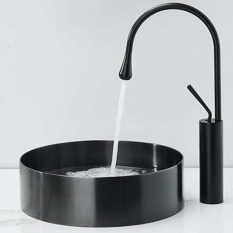 Modern Basin Sink Metal Round with Pop-Up Drain and Faucet Vessel Bathroom Sink