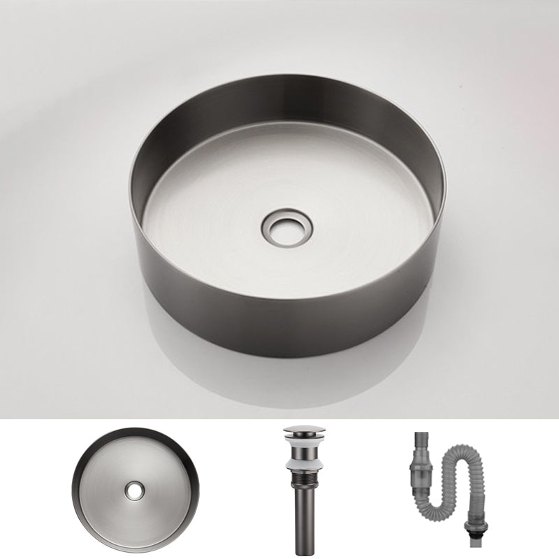 Modern Basin Sink Metal Round with Pop-Up Drain and Faucet Vessel Bathroom Sink