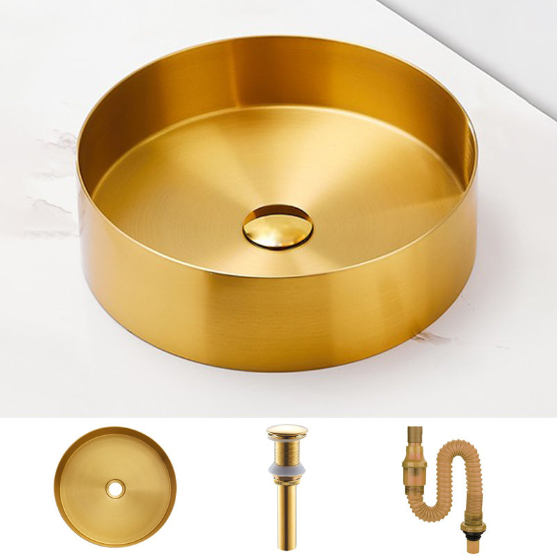 Modern Basin Sink Metal Round with Pop-Up Drain and Faucet Vessel Bathroom Sink