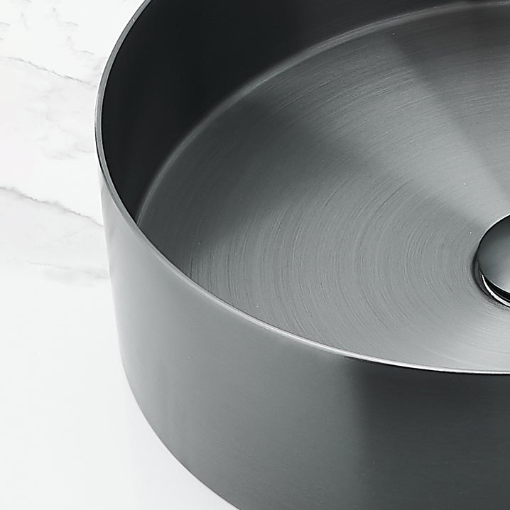 Modern Basin Sink Metal Round with Pop-Up Drain and Faucet Vessel Bathroom Sink