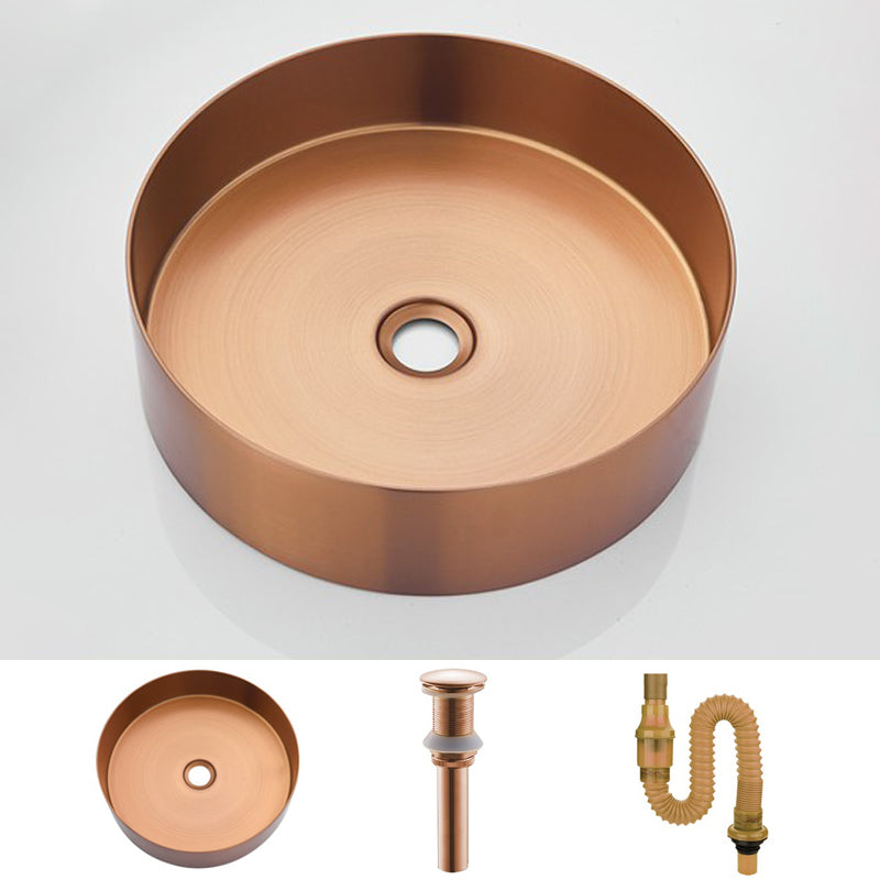 Modern Basin Sink Metal Round with Pop-Up Drain and Faucet Vessel Bathroom Sink