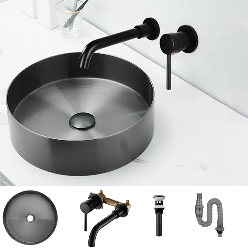 Modern Basin Sink Metal Round with Pop-Up Drain and Faucet Vessel Bathroom Sink