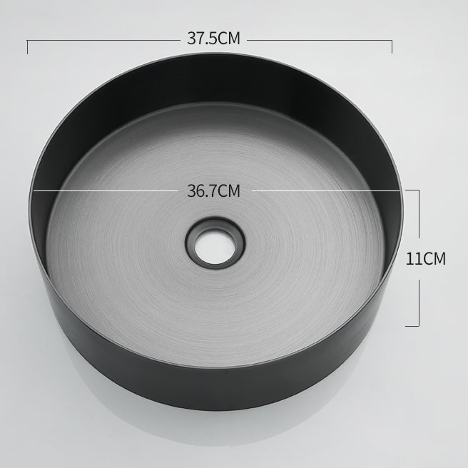 Modern Basin Sink Metal Round with Pop-Up Drain and Faucet Vessel Bathroom Sink