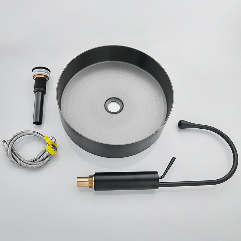 Modern Basin Sink Metal Round with Pop-Up Drain and Faucet Vessel Bathroom Sink