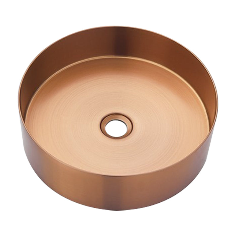 Modern Basin Sink Metal Round with Pop-Up Drain and Faucet Vessel Bathroom Sink