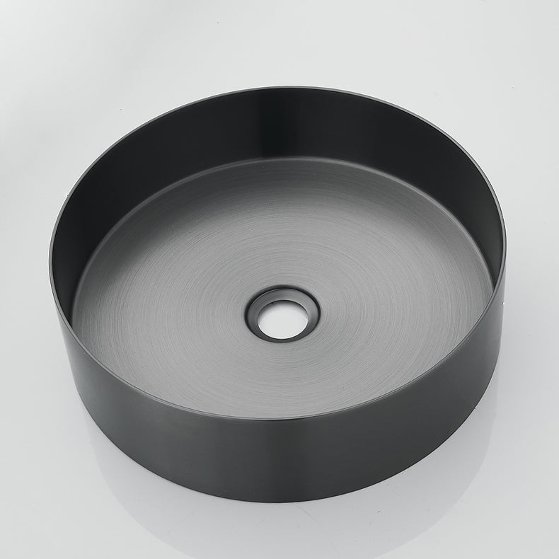 Modern Basin Sink Metal Round with Pop-Up Drain and Faucet Vessel Bathroom Sink