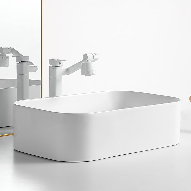 Modern Bathroom Sink Rectangular Porcelain Vessel Sink with Pop-Up Drain