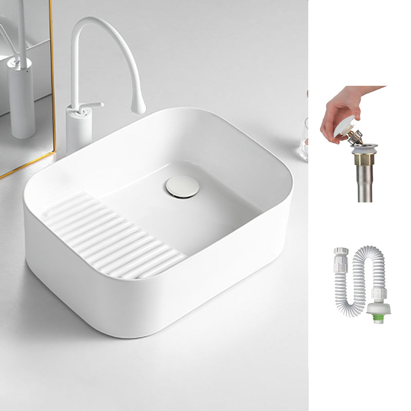 Modern Bathroom Sink Rectangular Porcelain Vessel Sink with Pop-Up Drain