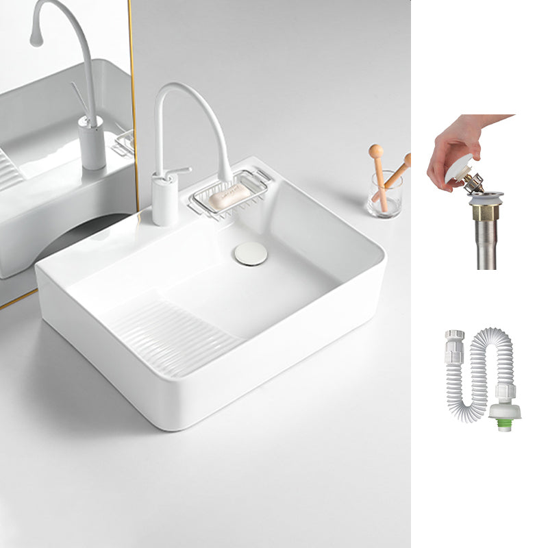 Modern Bathroom Sink Rectangular Porcelain Vessel Sink with Pop-Up Drain