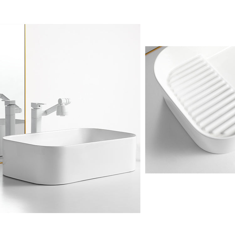Modern Bathroom Sink Rectangular Porcelain Vessel Sink with Pop-Up Drain