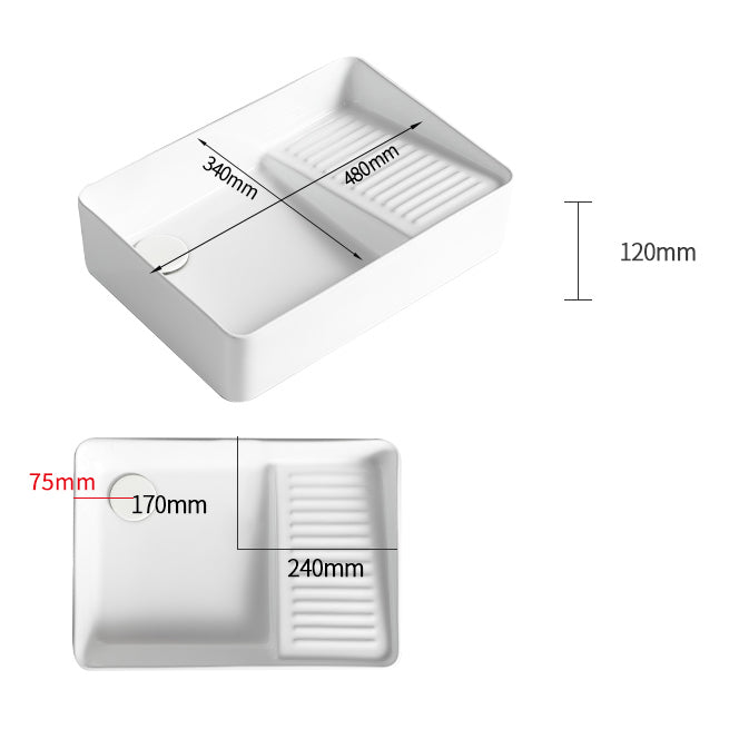 Modern Bathroom Sink Rectangular Porcelain Vessel Sink with Pop-Up Drain