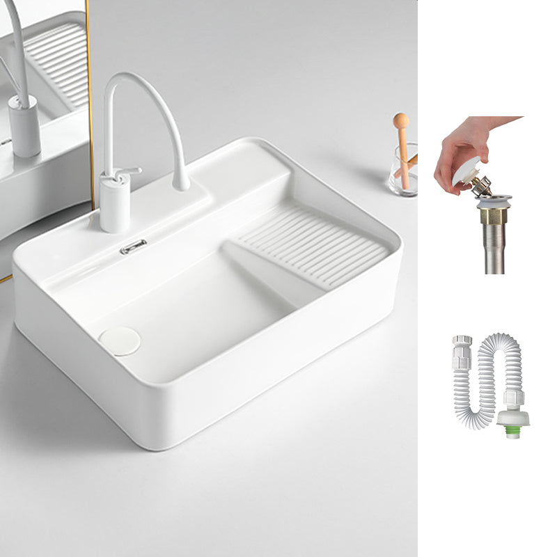 Modern Bathroom Sink Rectangular Porcelain Vessel Sink with Pop-Up Drain