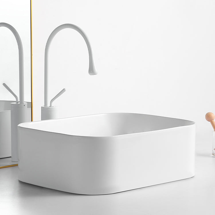 Modern Bathroom Sink Rectangular Porcelain Vessel Sink with Pop-Up Drain