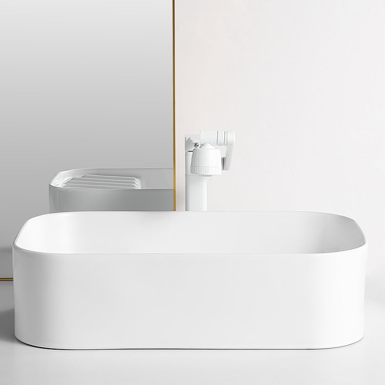 Modern Bathroom Sink Rectangular Porcelain Vessel Sink with Pop-Up Drain