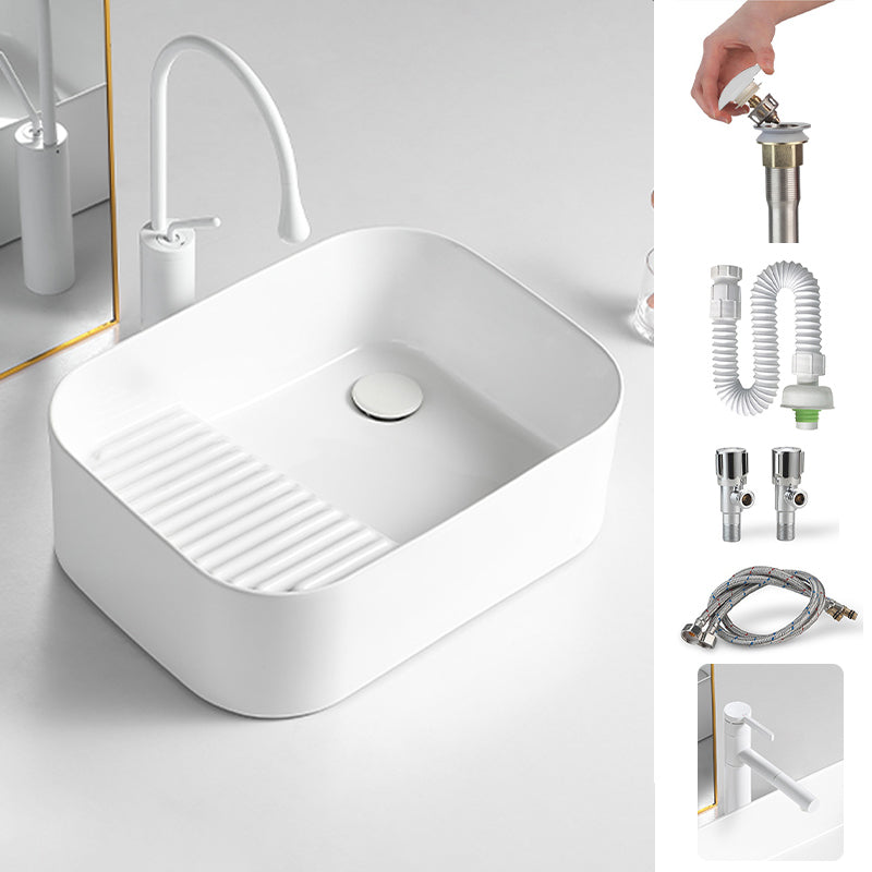 Modern Bathroom Sink Rectangular Porcelain Vessel Sink with Pop-Up Drain