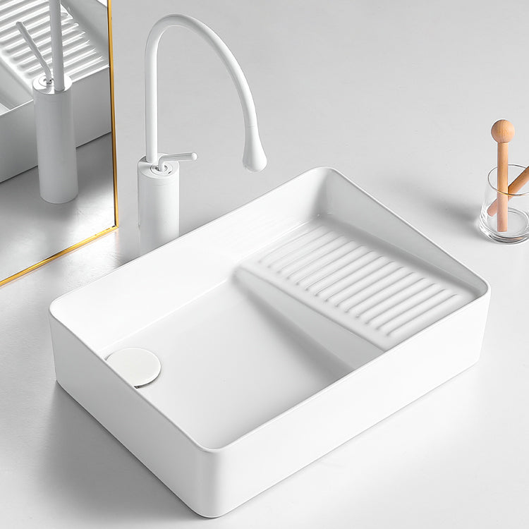 Modern Bathroom Sink Rectangular Porcelain Vessel Sink with Pop-Up Drain