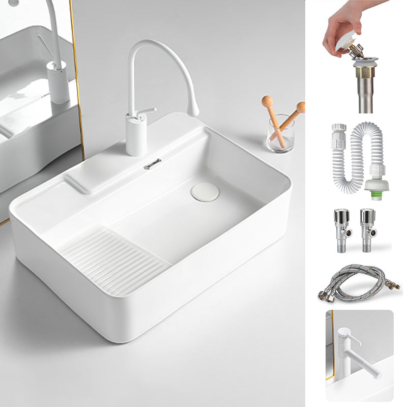 Modern Bathroom Sink Rectangular Porcelain Vessel Sink with Pop-Up Drain