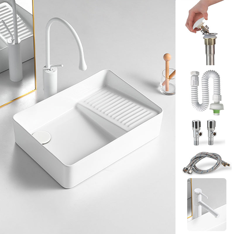 Modern Bathroom Sink Rectangular Porcelain Vessel Sink with Pop-Up Drain