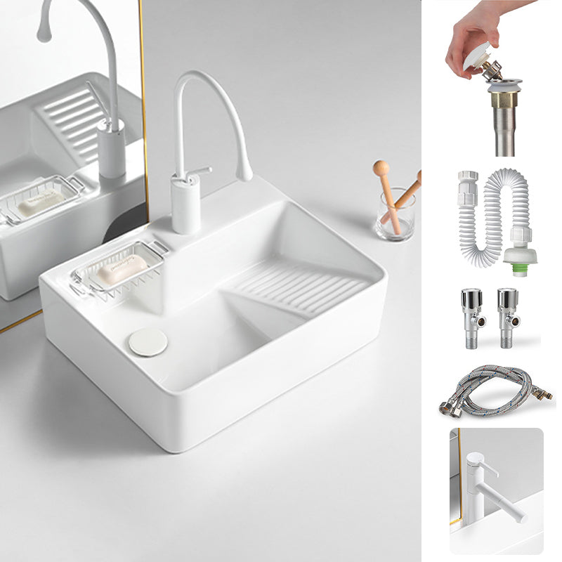 Modern Bathroom Sink Rectangular Porcelain Vessel Sink with Pop-Up Drain