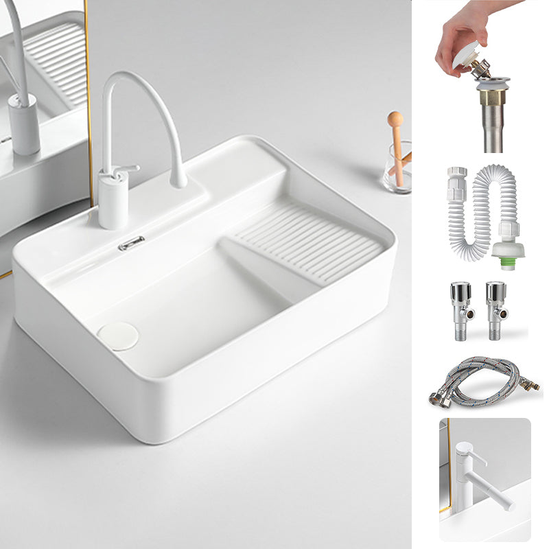 Modern Bathroom Sink Rectangular Porcelain Vessel Sink with Pop-Up Drain