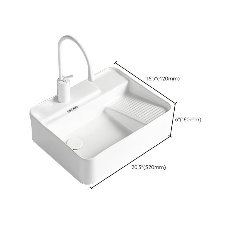 Modern Bathroom Sink Rectangular Porcelain Vessel Sink with Pop-Up Drain