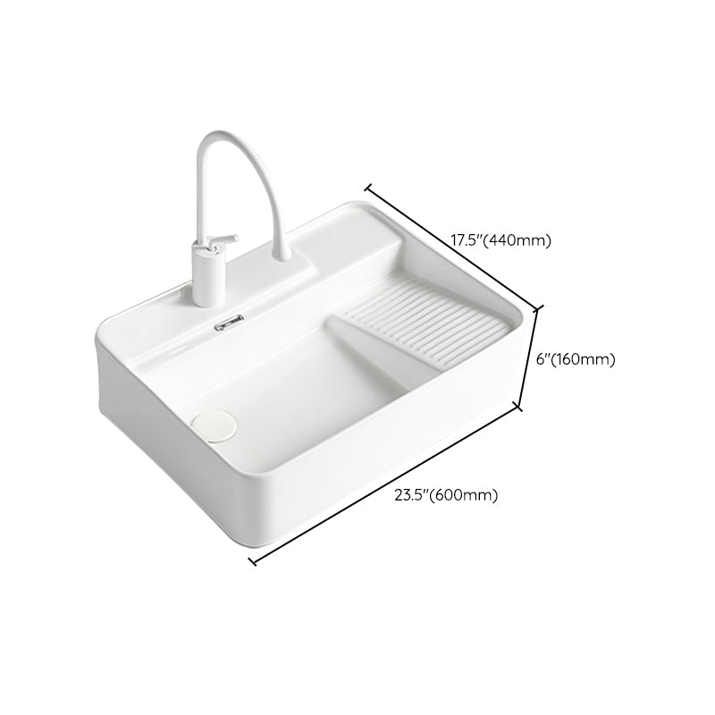 Modern Bathroom Sink Rectangular Porcelain Vessel Sink with Pop-Up Drain