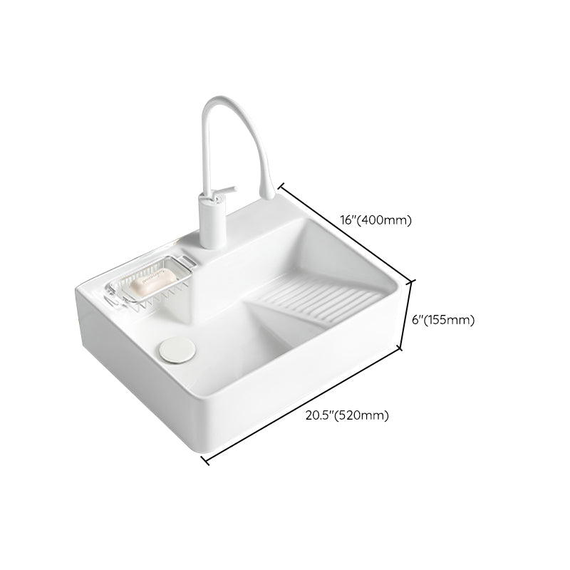 Modern Bathroom Sink Rectangular Porcelain Vessel Sink with Pop-Up Drain