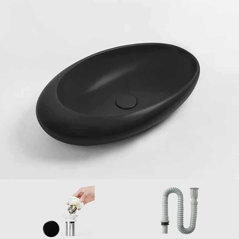 Modern Vessel Bathroom Sink Porcelain Specialty with Pop-Up Drain Wash Stand