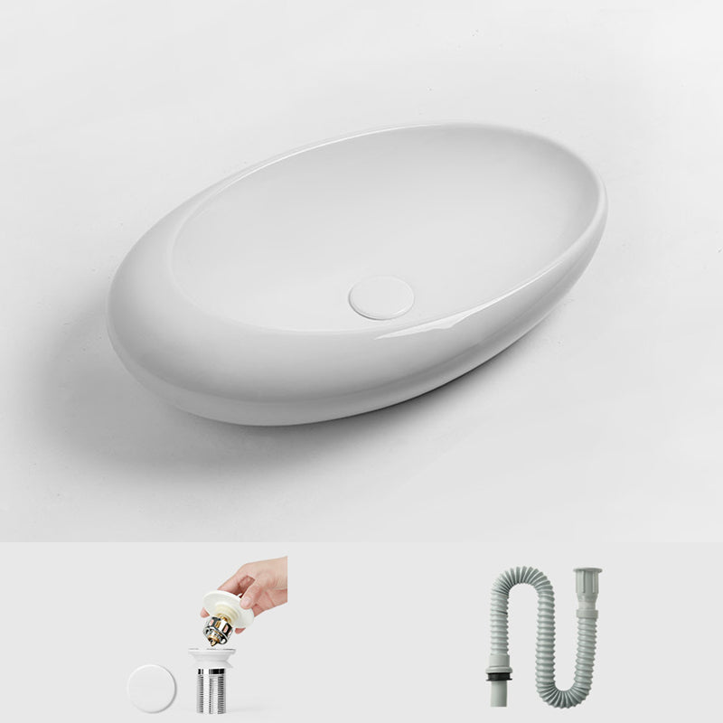 Modern Vessel Bathroom Sink Porcelain Specialty with Pop-Up Drain Wash Stand