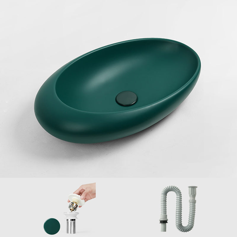 Modern Vessel Bathroom Sink Porcelain Specialty with Pop-Up Drain Wash Stand
