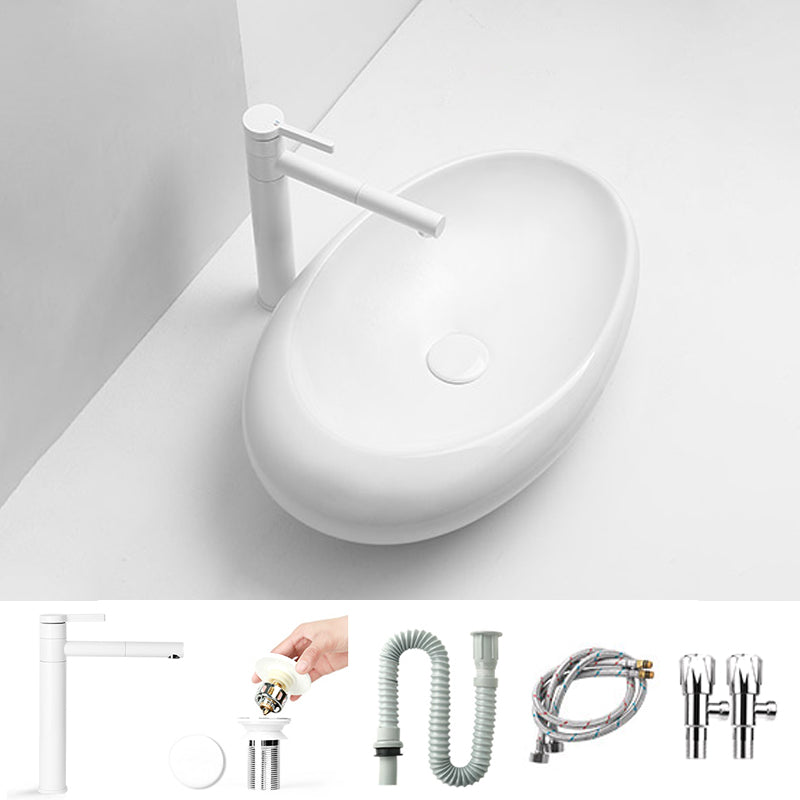 Modern Vessel Bathroom Sink Porcelain Specialty with Pop-Up Drain Wash Stand