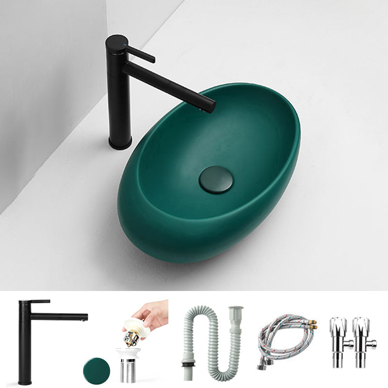 Modern Vessel Bathroom Sink Porcelain Specialty with Pop-Up Drain Wash Stand
