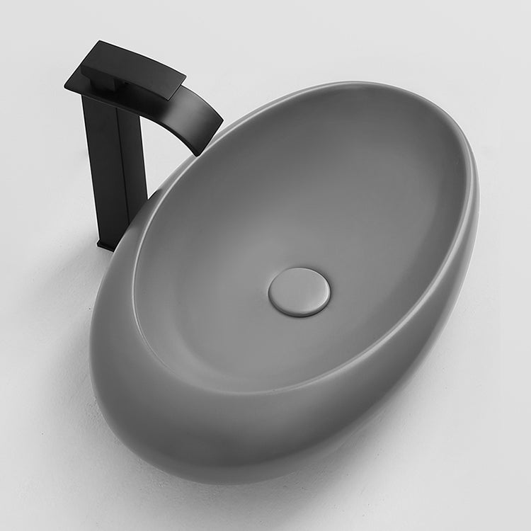 Modern Vessel Bathroom Sink Porcelain Specialty with Pop-Up Drain Wash Stand