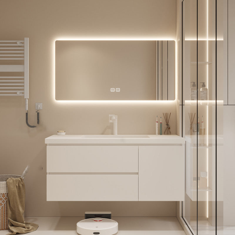 Drawers Vanity Set White Wood Rectangle Single Sink Wall Mount Bath Vanity with Mirror