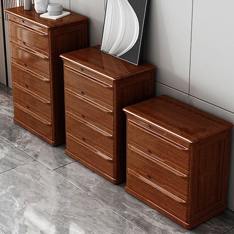 Contemporary Walnut Wood Storage Chest Vertical Chest in Brown with Drawers