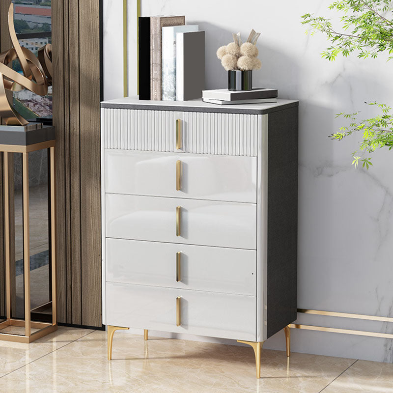 Stone Glam Storage Chest Bedroom White Chest with Metal Legs