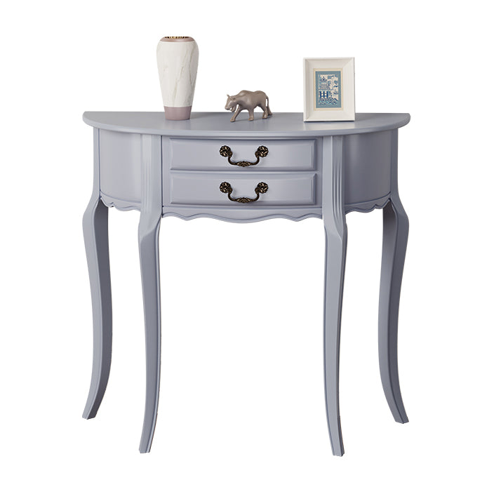 35.43" Tall 2-drawer Console Table Solid Wood Half Moon End Table for Hall