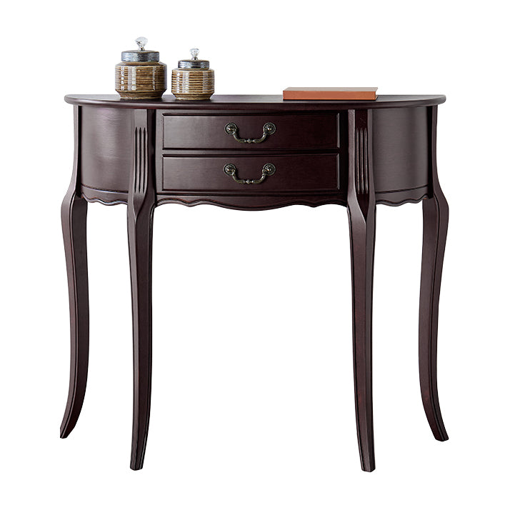35.43" Tall 2-drawer Console Table Solid Wood Half Moon End Table for Hall