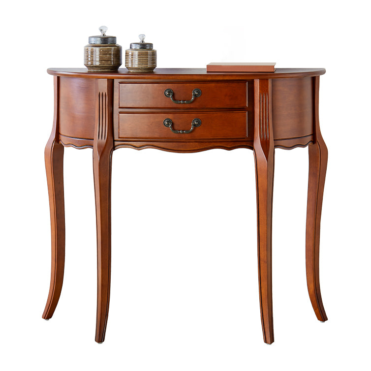 35.43" Tall 2-drawer Console Table Solid Wood Half Moon End Table for Hall