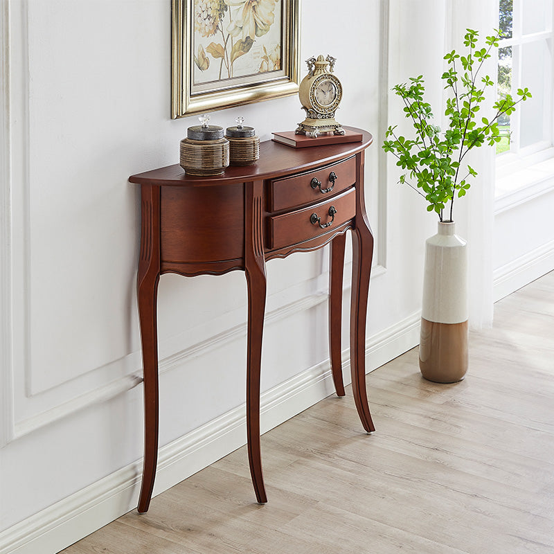 35.43" Tall 2-drawer Console Table Solid Wood Half Moon End Table for Hall
